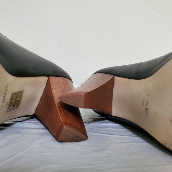 ALDO PUMPS LEATHER BLACK WOODEN HEELS SZ 6 SHOES - Picture 7 of 9